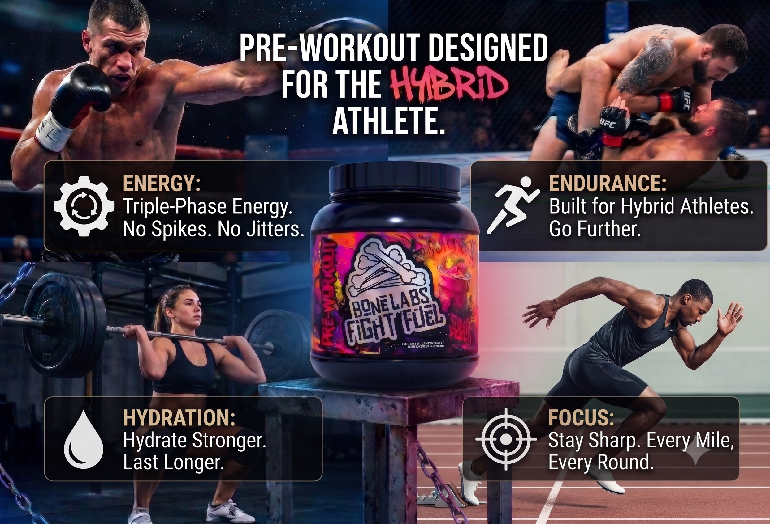 Bone Labs Fight Fuel Pre-Workout - Energy, Focus & Hydration for Combat Sports, MMA, Muay Thai & Boxing